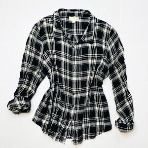 Olive & Oak Black White Plaid Long Sleeve Flannel Button Up Shirt Size XXL